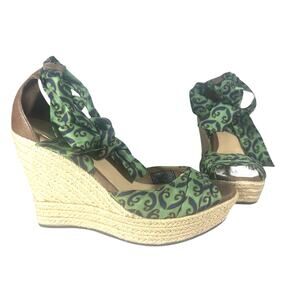 UGG Green Lace-Up Espadrille Wedge Sandals Size 9.5 Boho Summer Platform Heels